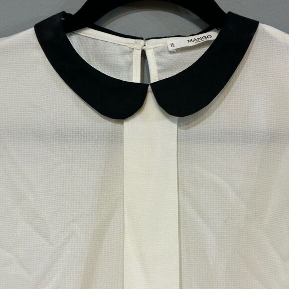 Mango Bluson Babydoll collar black white blouse NWT‎ size 2 - Picture 2 of 10